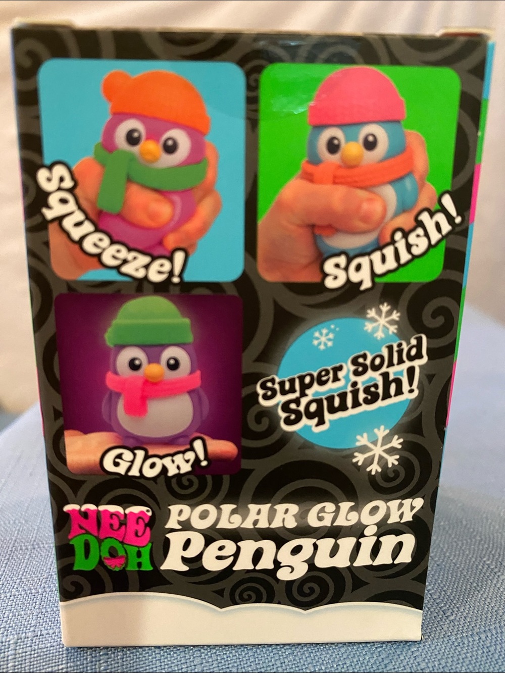 Needoh Polar Glow Penguin Squishy Toy - Pink with Orange Hat and Green Scarf - Picture 4 of 6